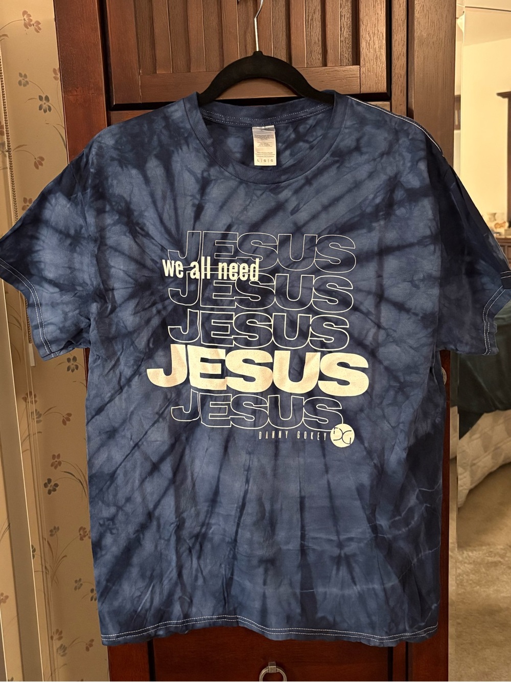 We All Need Jesus Tie-Dye Graphic Tee - Navy Blue
